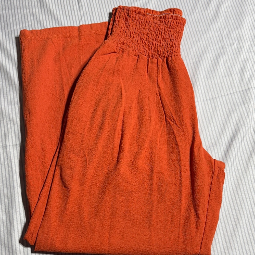 Bright Orange Smocked Waist Pants